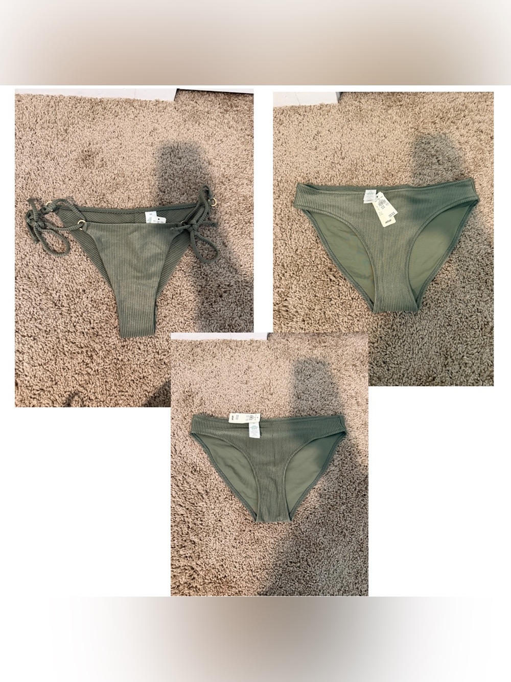 aerie Ribbed 3 Pair Bikini Bottoms in Olive